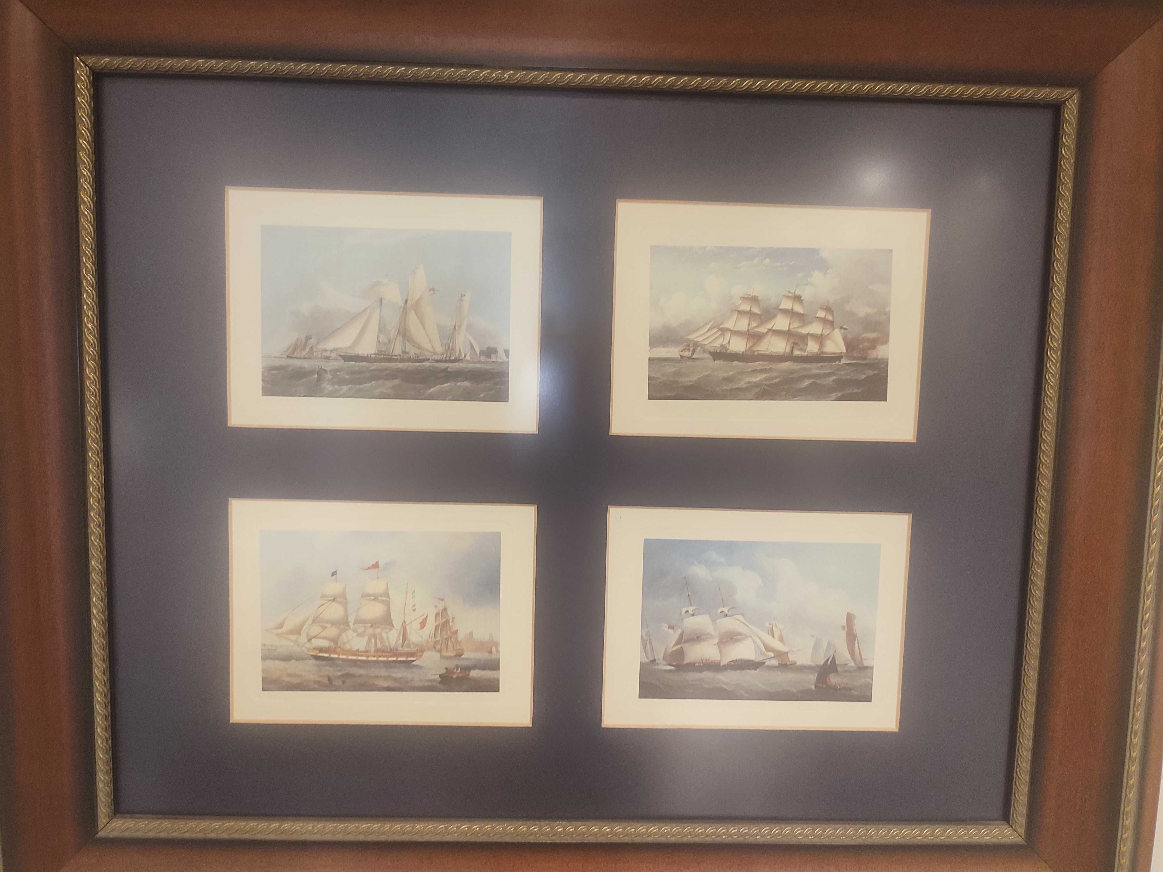 Quadro com passpartout azul e barcos