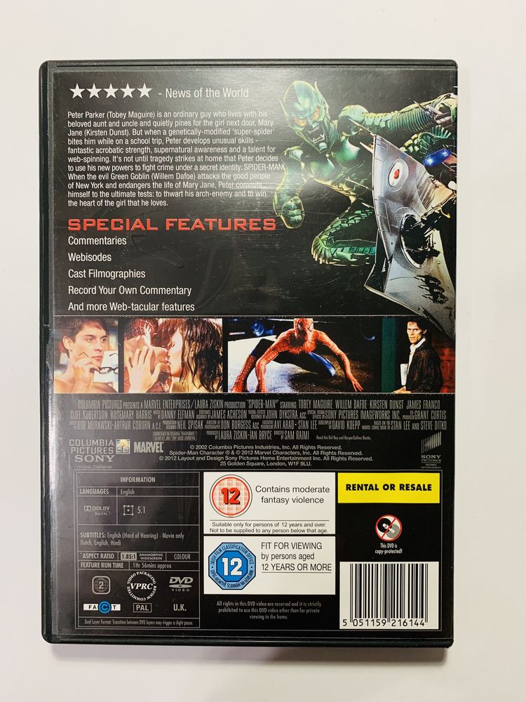 Ліцензійний DVD-диск з фільмом SPIDER-MAN 1 на англійській мові