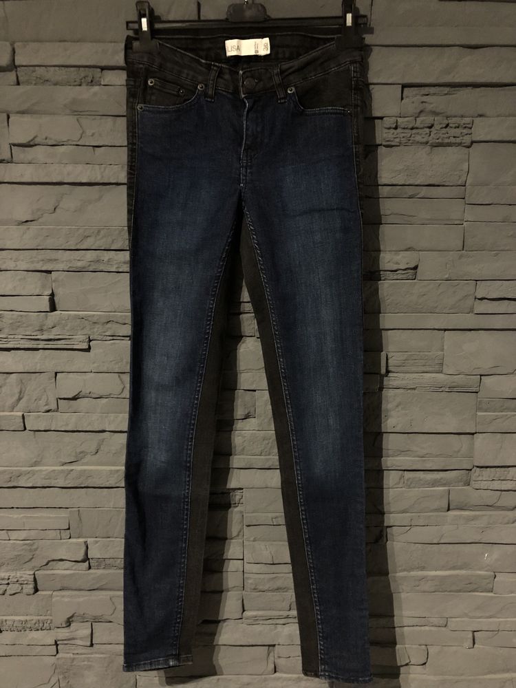 Spodnie jeansowe dwukolorowe wysoki stan 36 czarne granatowe