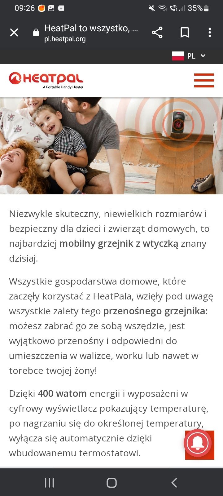 Przenośny grzejnik z wtyczką