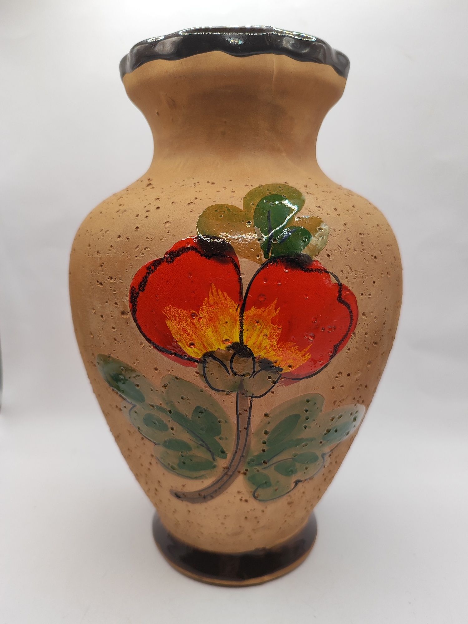 Duży wazon ceramika surowa glinka handmade szkliwiony kwiaty
