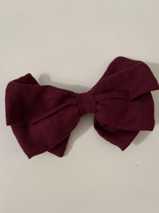 Kokarda spinka do włosów duża bordowa lniana nowa