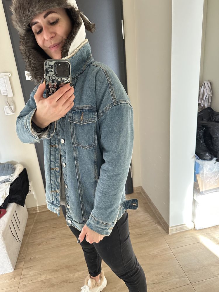 Zimowa kurtka jeansowa z kożuszkiem gruba ciepla jeans kozuch