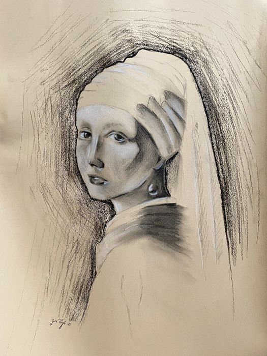 dziewczyna z perłą /girl with a pearl earring/ obraz węglem szkic