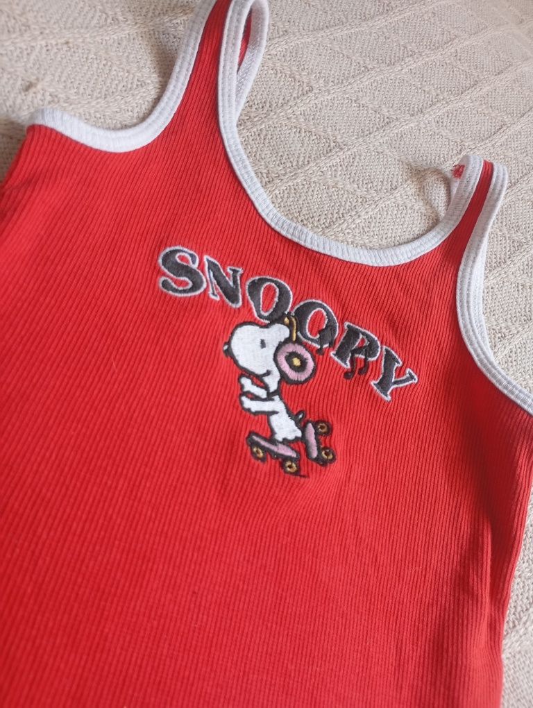 ZARA 4-5L bawełniany czerwony top body w prążki Snoopy