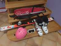 Narty Rossignol 130 cm komplet buty, kijki, kask, gogle i pokrowiec