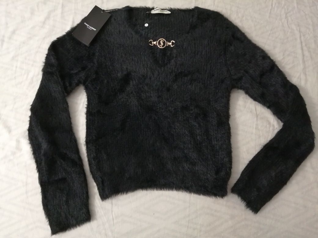 NOWY damski sweter Yves Saint Laurent bluzka YSL sweterek czarny L 40