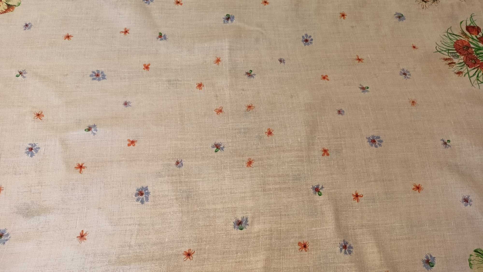 Obrus lniany PRL, Cepelia, 150 x 135, Maki