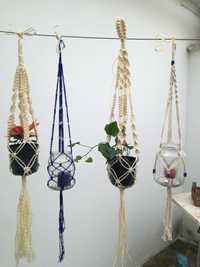 Artesanato suportes para flores e velas feito em corda