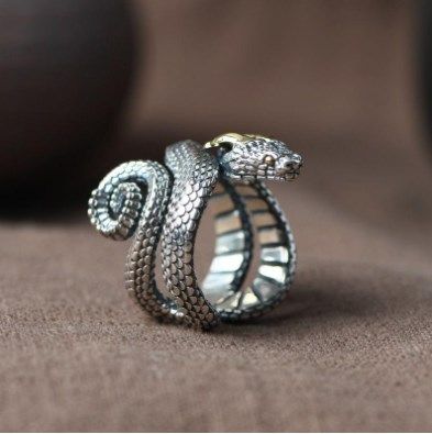 Pierścionek Duży W Stylu Retro Snake Regulowany