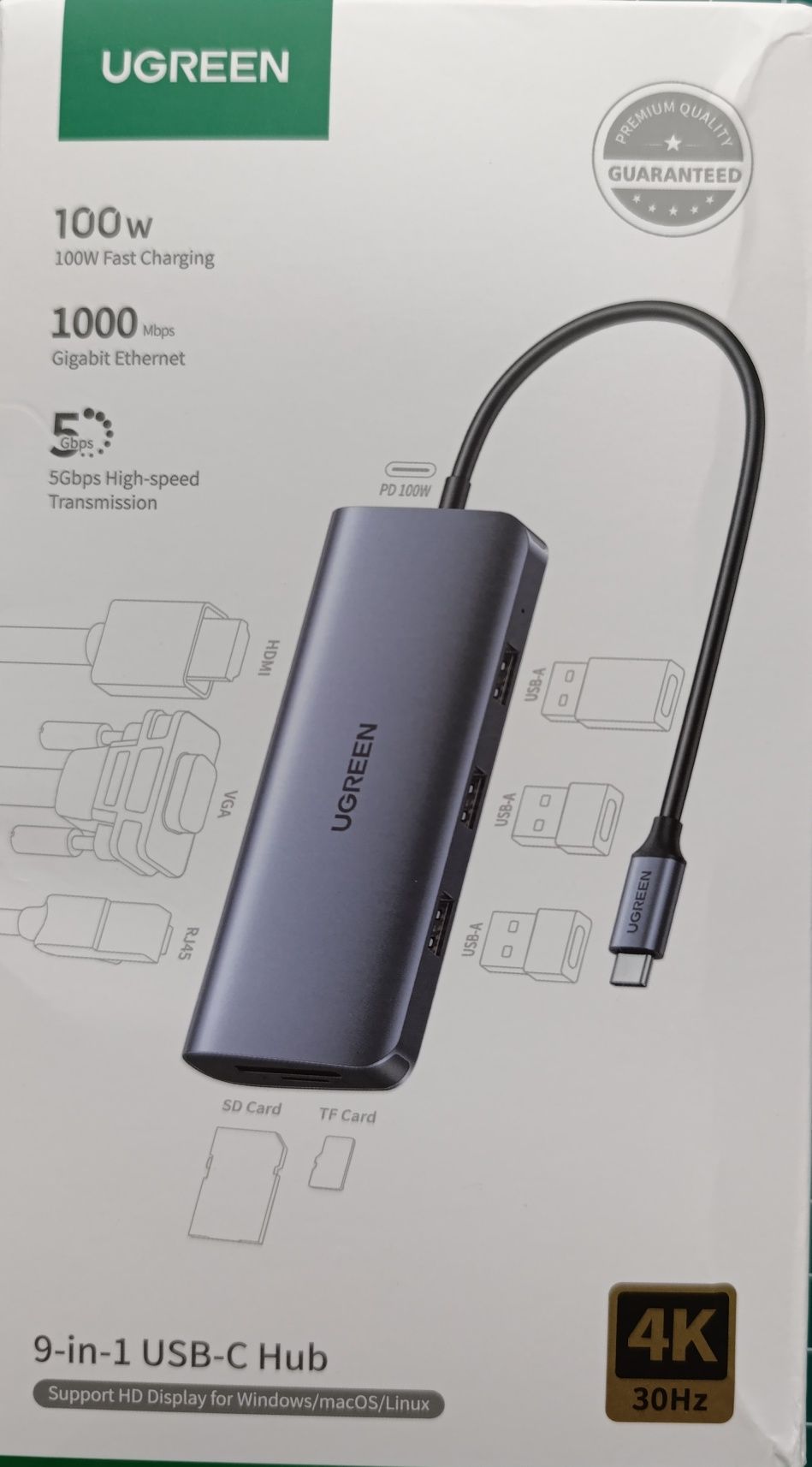 Мультипортовий адаптер UGREEN 9-in-1 HDMI Ethernet USB-C Hub (40873)