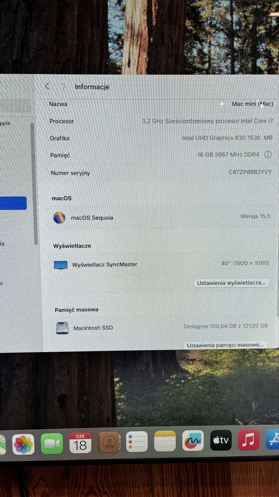 Komputer Mac Mini A1993 Intel Core i7 3,2GHz 16GB DDR4 2018r