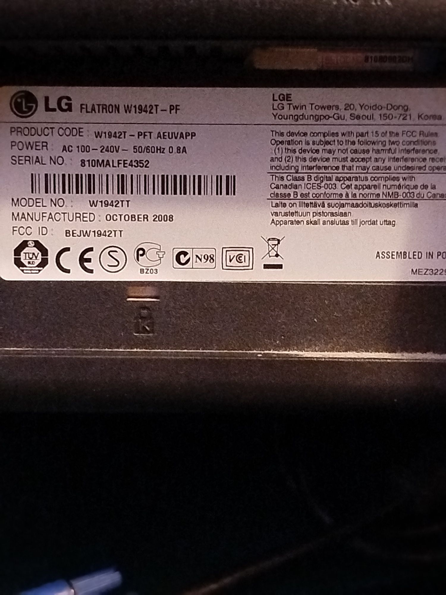 LG monitor komputerowy 19 cali