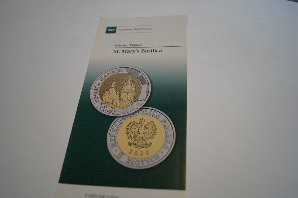 Folder do monety kolekcjonerskiej Bazylika Mariacka po angielsku.