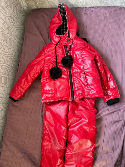4-6 лет детский красный комбинезон зимний куртка для девочки комплект