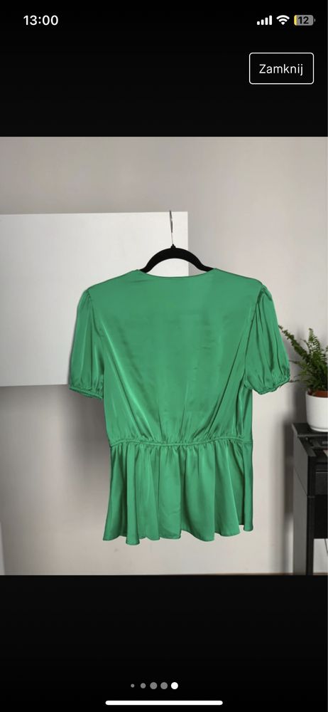 Elegancka bluzka satynowa zielona topshop