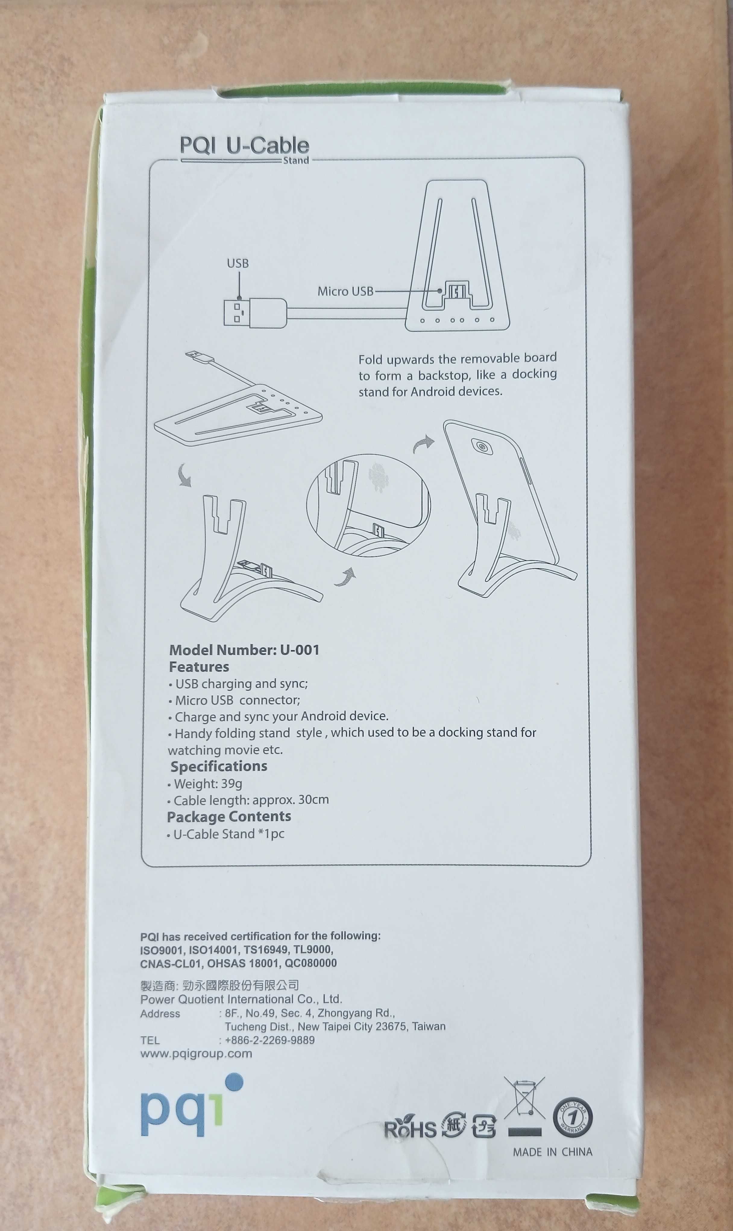 PQI U-Cable Stand Kabel/Stojak USB 2.0 micro USB