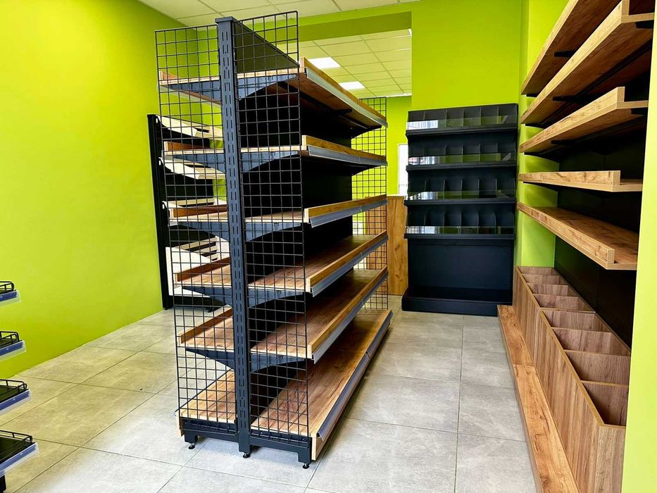 Торгові стелажі. Каса прилавок. Гачки. Торгове обладнання. Стелаж