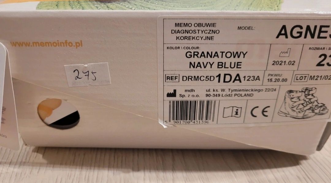 Buty Diagnostyczno- korekcyjne.Wkładka 15 cm.Memo Agnes.Rozm 23.