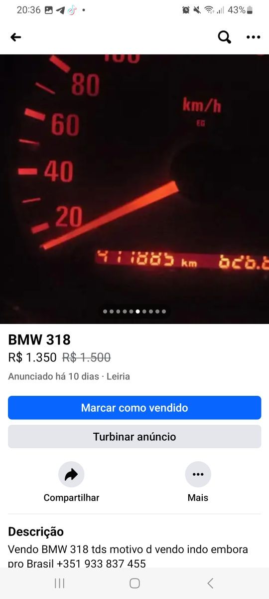 Vendo BMW 318 pq vou embora