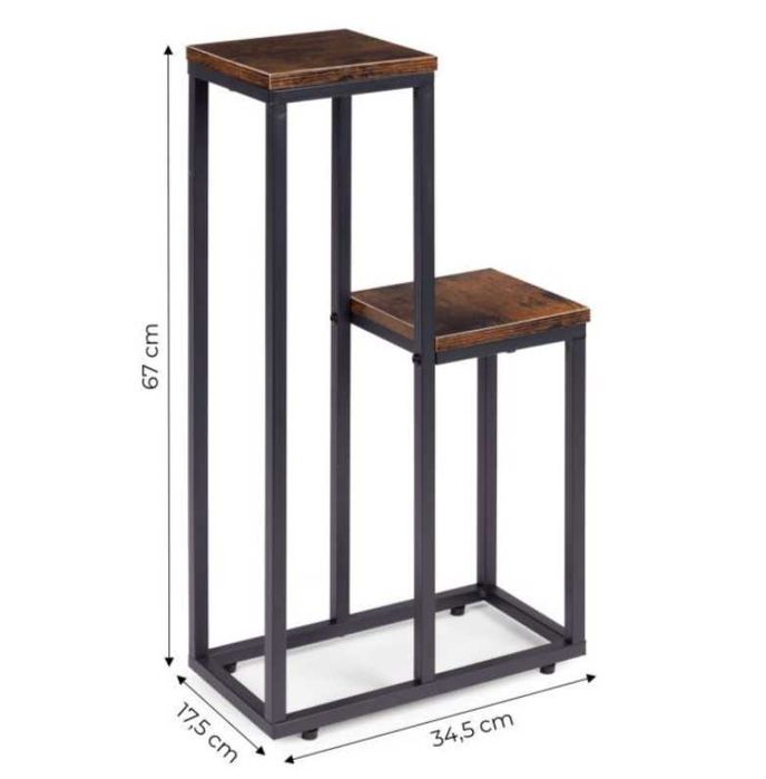 Nowoczesny kwietnik loft – stojak na kwiaty 2 półki metal + drewno