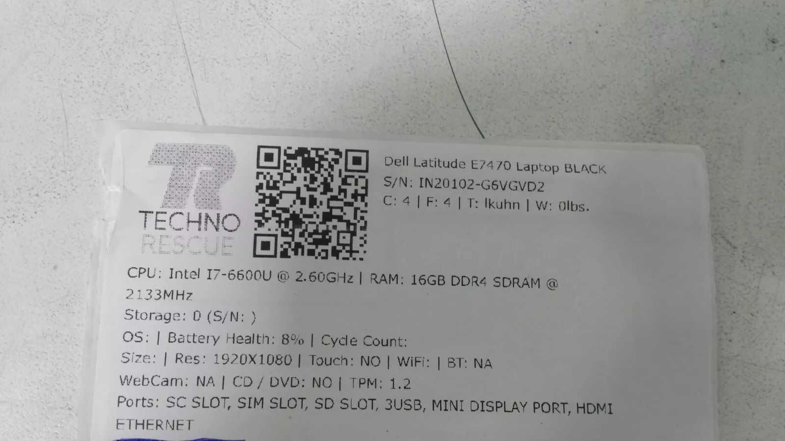 Laptop Dell Latitude E7470 Intel Core i7-6600U 2.60 GHz 16GB RAM