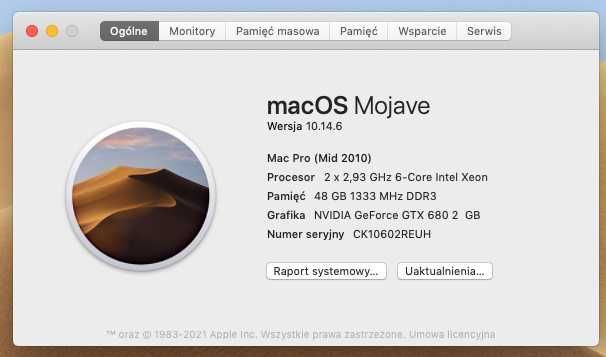 MacPro 5.1, 12 rdzeni (2 procesory po 6 rdzeni), 48 GB RAM