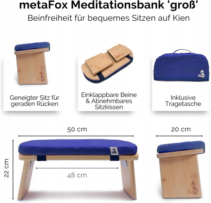 metaFox Ławka do medytacji | Składane bambusowe siedzisko z poduszk