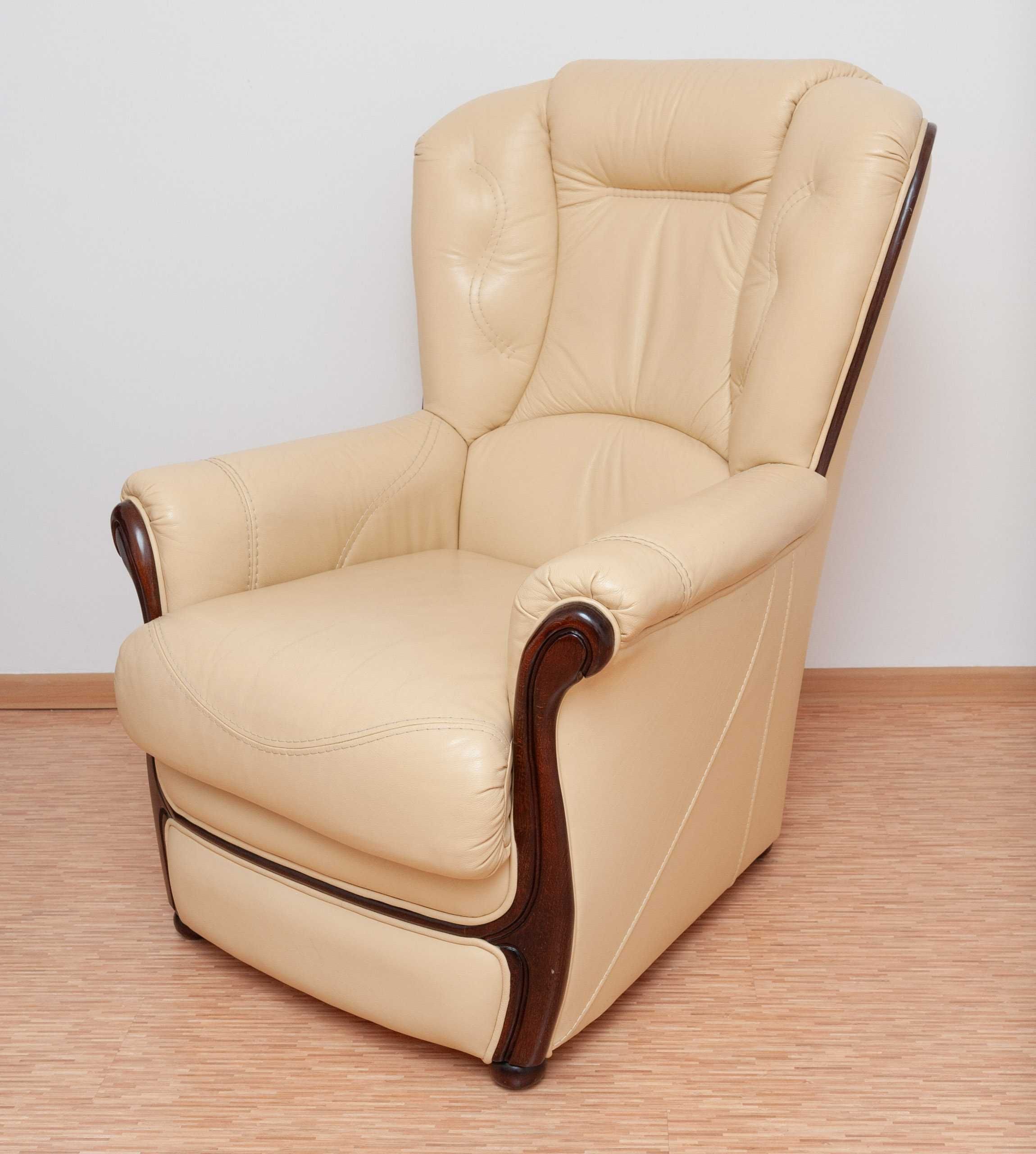 Zestaw mebli skórzanych - Sofa z funkcją spania + 2 fotele