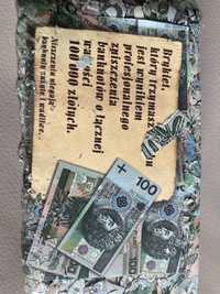 Brykiet ze zniszczonych banknotów 100 zł weselne konfeti prezent slub