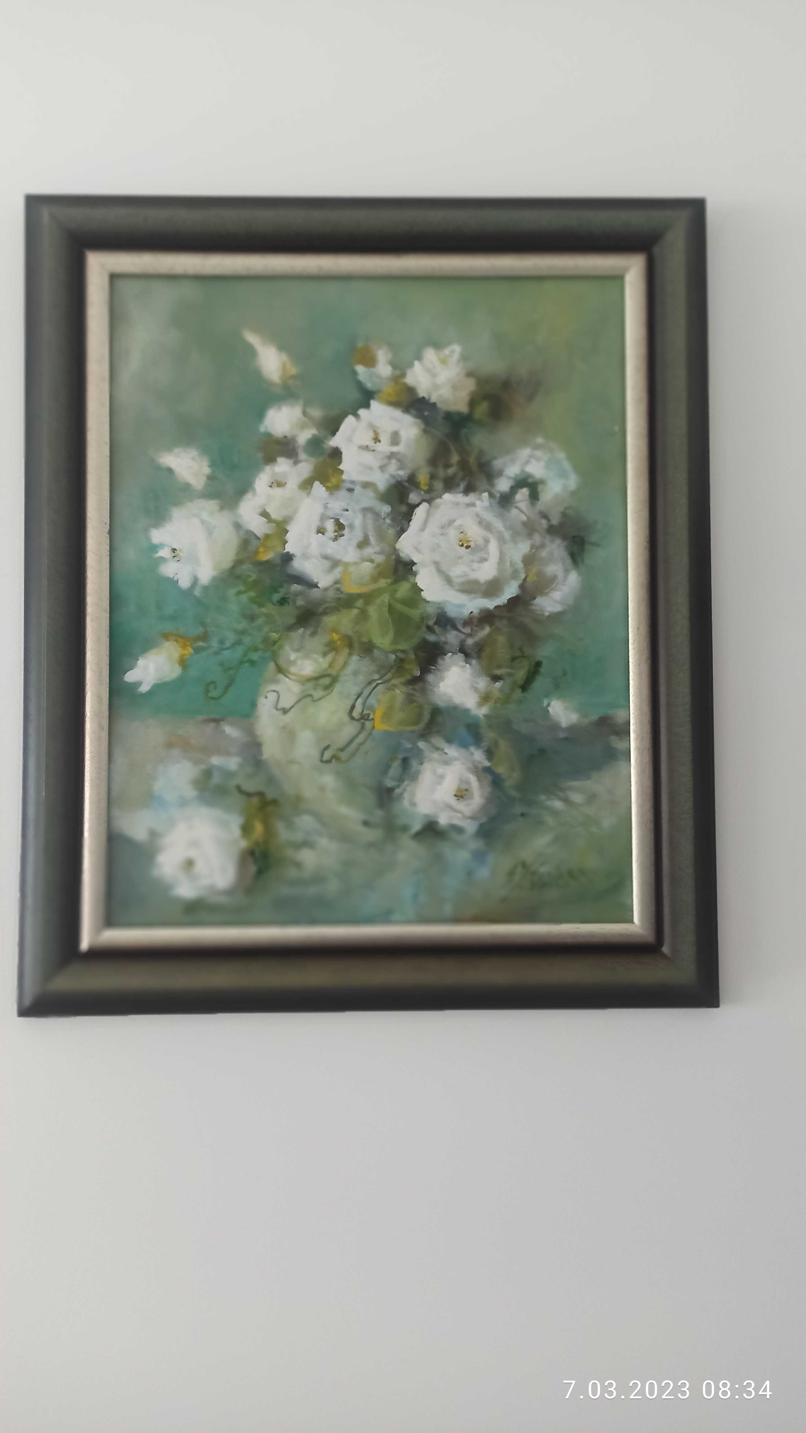 obraz kwiaty olej na płótnie Stanisław Jerzy SUDER 52x63 cm z ramą