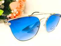 Okulary przeciwsłoneczne damskie kocie oczy niebieskie