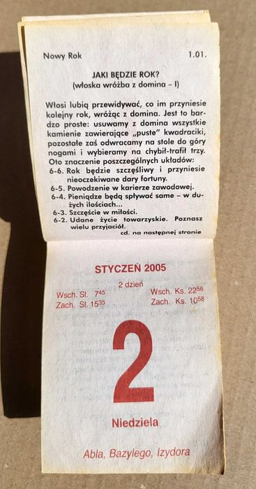 Kalendarz zdzierak 2005 rok