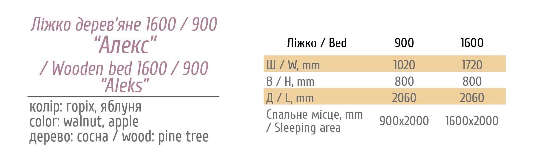 Ліжко дерев"яне Алекс Мебель-Сервіс - 3511 грн