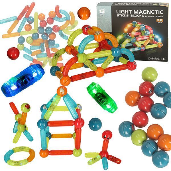 klocki magnetyczne led magnetic sticks patyczki świecące 52 el