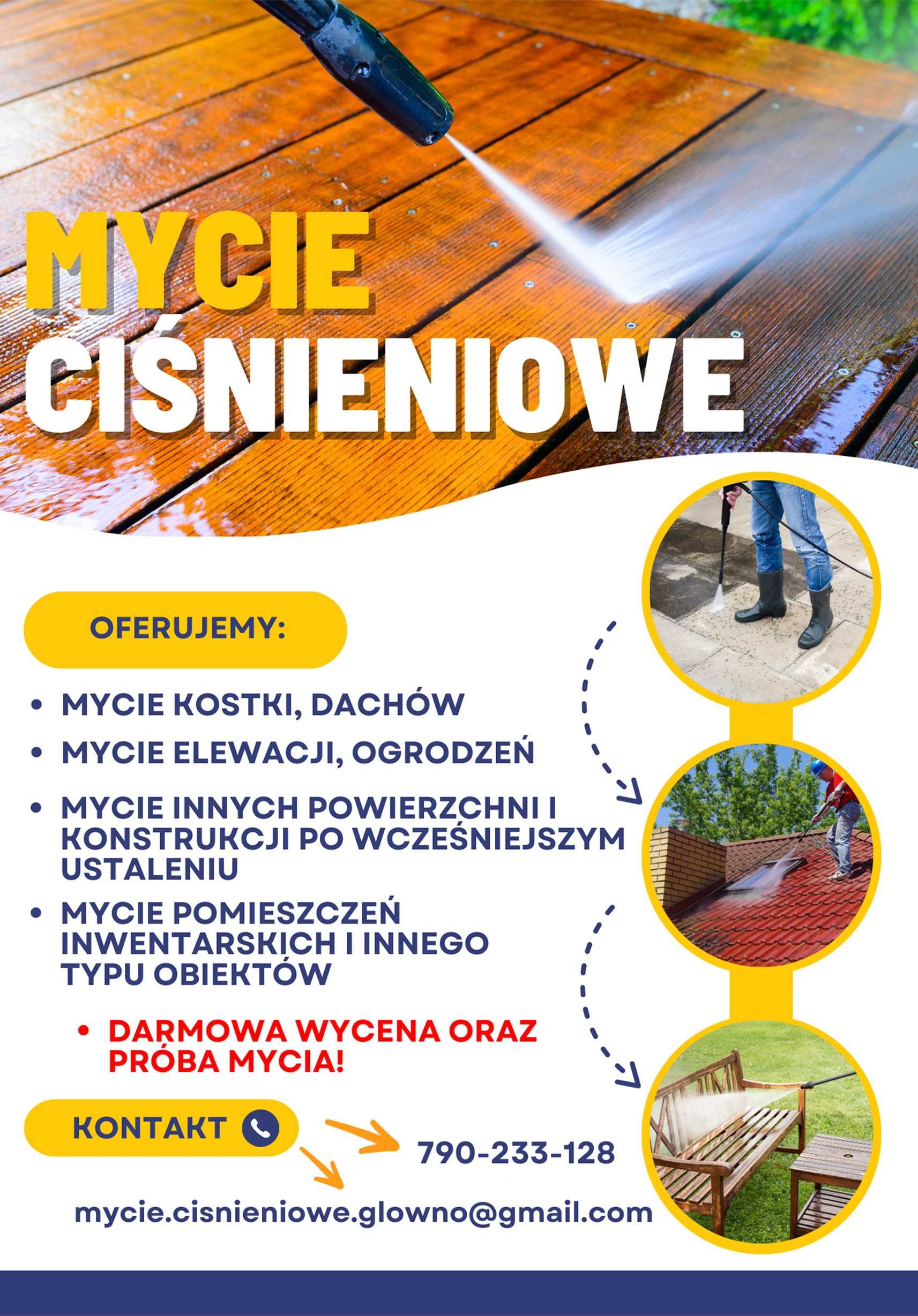 Mycie kostki/elewacji/dachów/ogrodzeń/itp./malowanie dachów Głowno