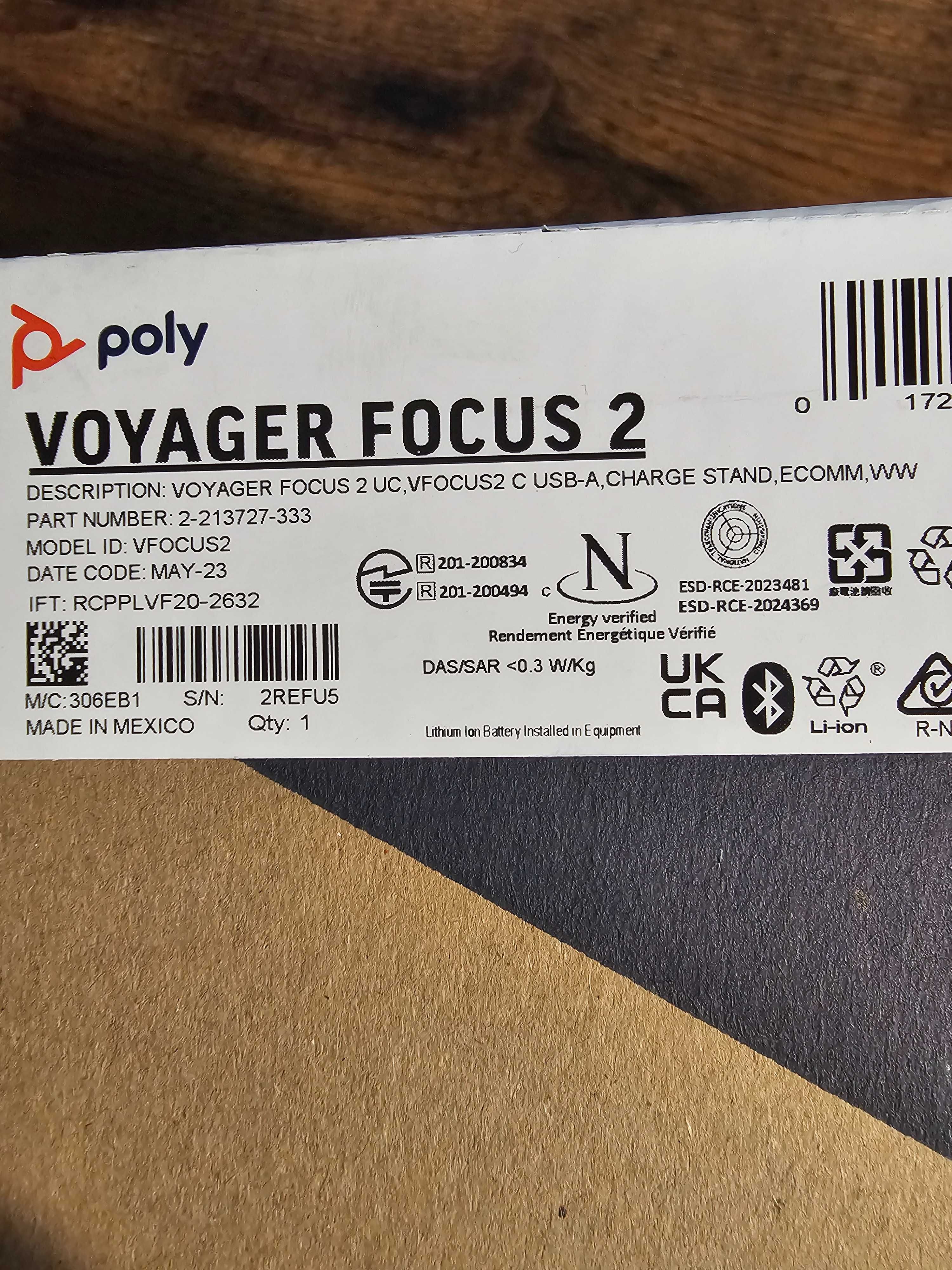 Poly Voyager Focus 2 UC bezprzewodowe słuchawki + stacja ładująca
