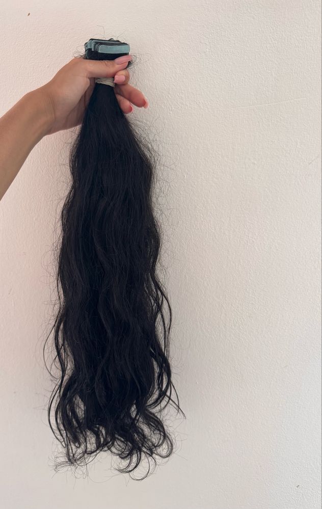 Dziewicze wlosy tape on - 55cm, 37g - krecone, cony braz/czarny