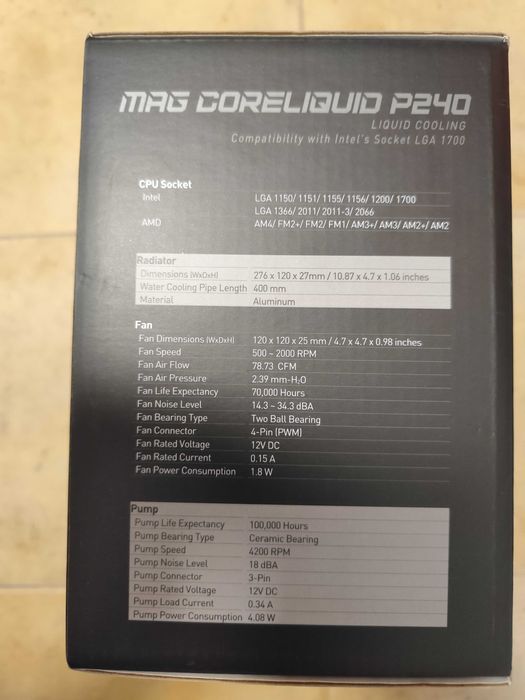 MSI MAG CoreLiquid P240 Watercooler - Liquid Cooling Kit64551902022530122