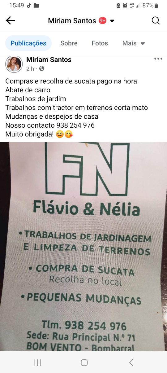 Serviços De Sucata, Manutenção Jardim e Terrenos e Mudanças