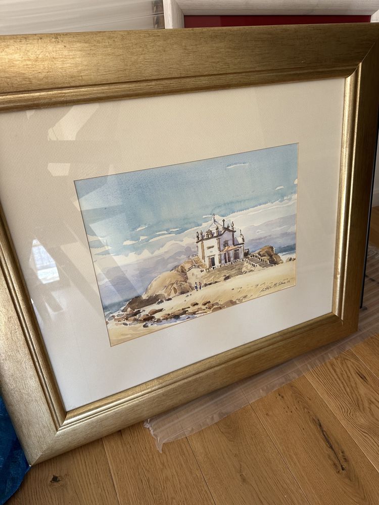 Quadro de aguarela com pintura do Senhor da Pedra (Vila Nova de Gaia) de António M. Silva