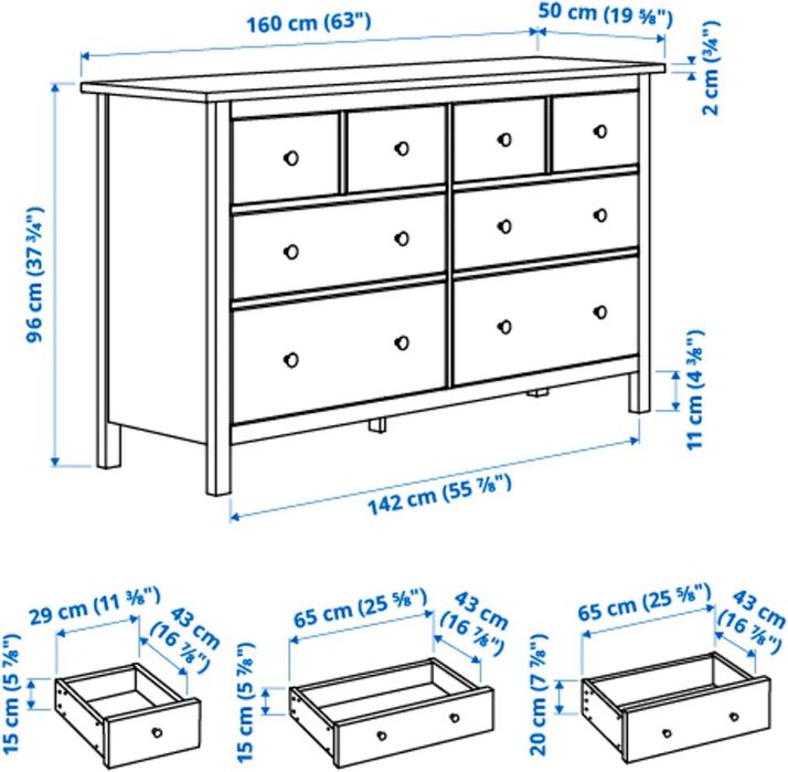 Cómoda com 8 gavetas Ikea Hemnes