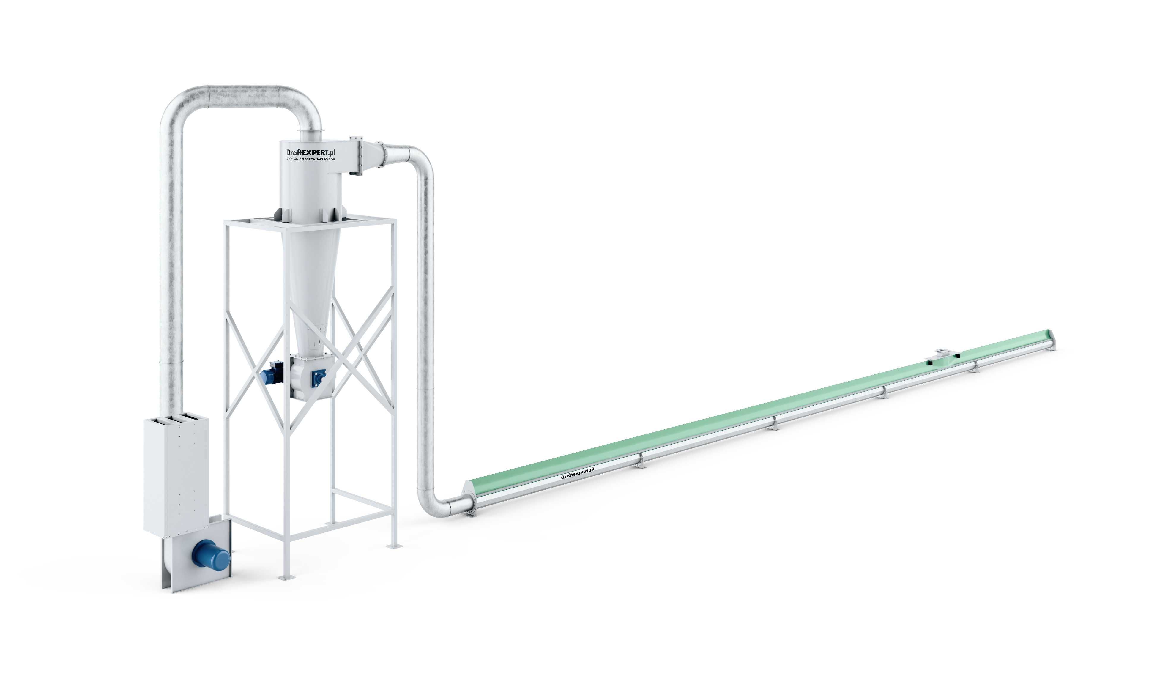 Cyklon do trocin z zaworem celkowym, odpylanie tartaków, odciąg trocin