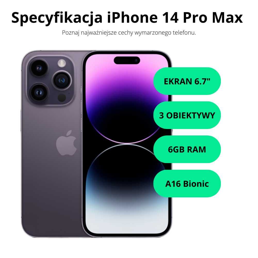 OKAZJA! iPhone 14 Pro Max 128GB Deep Purple/ Gwarancja 24 msc