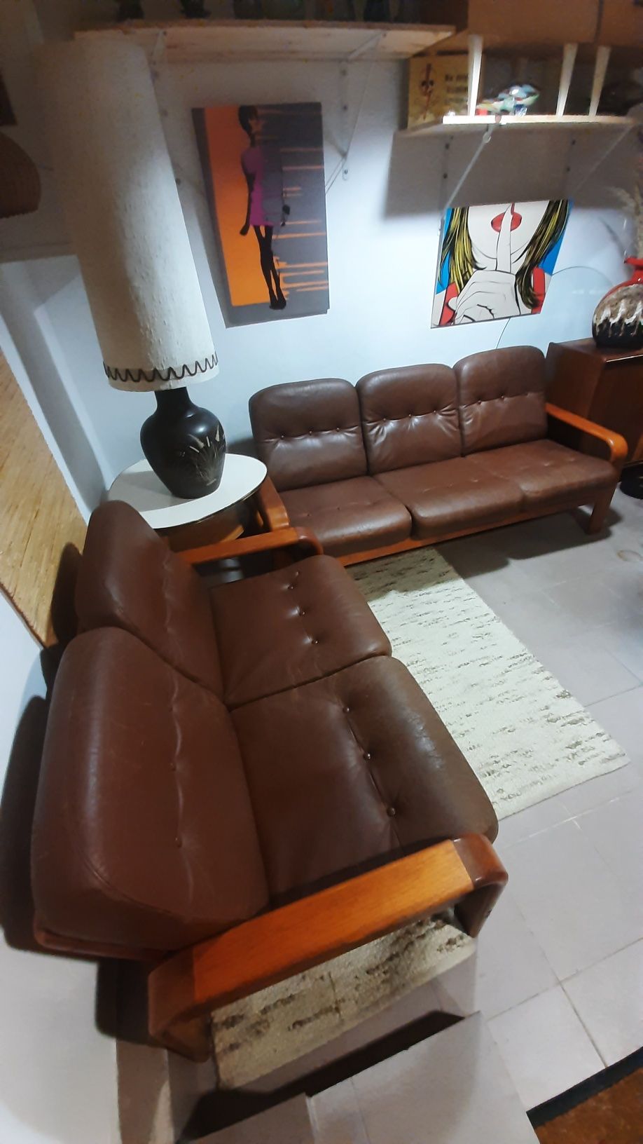 Sofa tekowa,skórzana ,duński design ,Dania lata 60-70