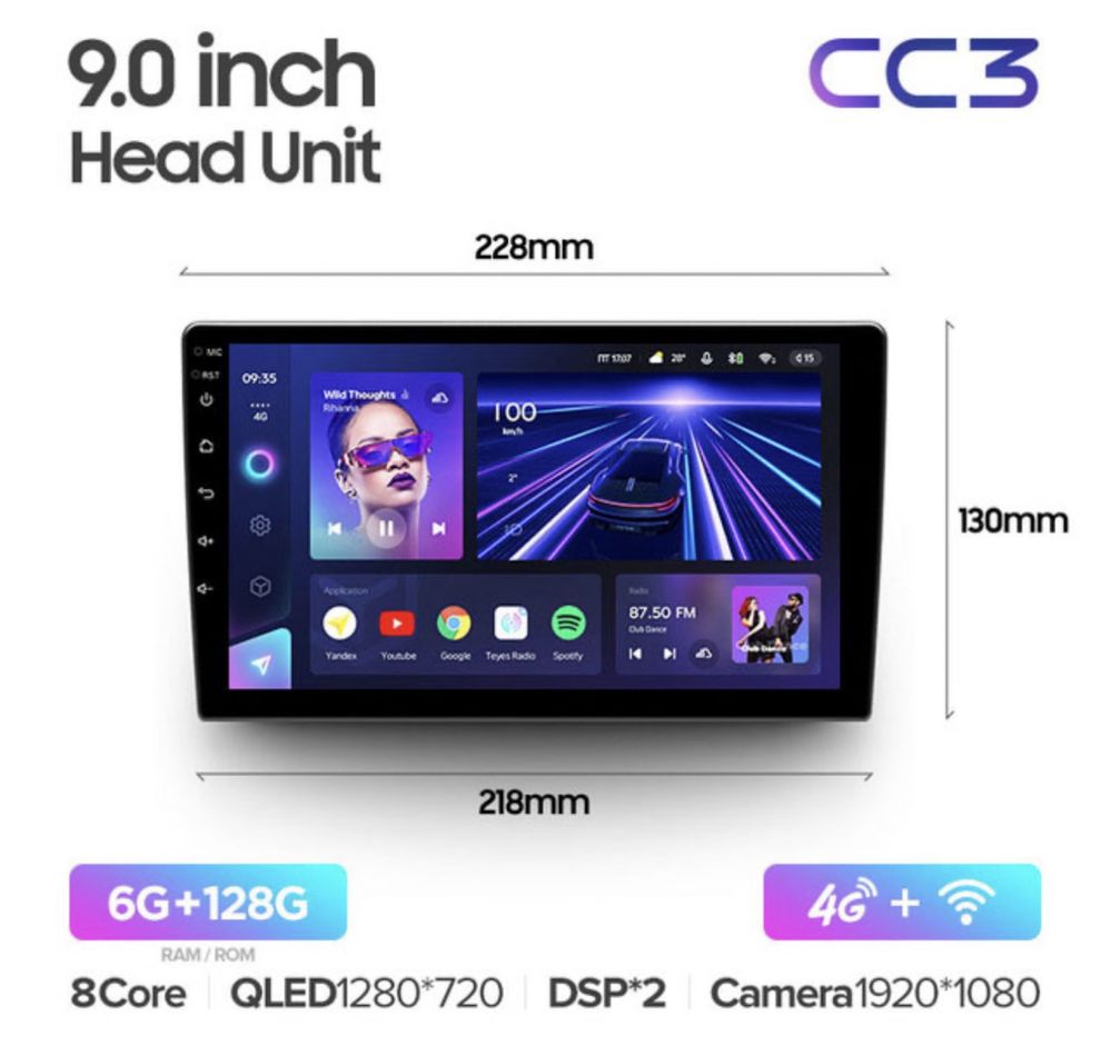 Універсальна штатна магнітола Teyes CC3 6+128Gb 9″