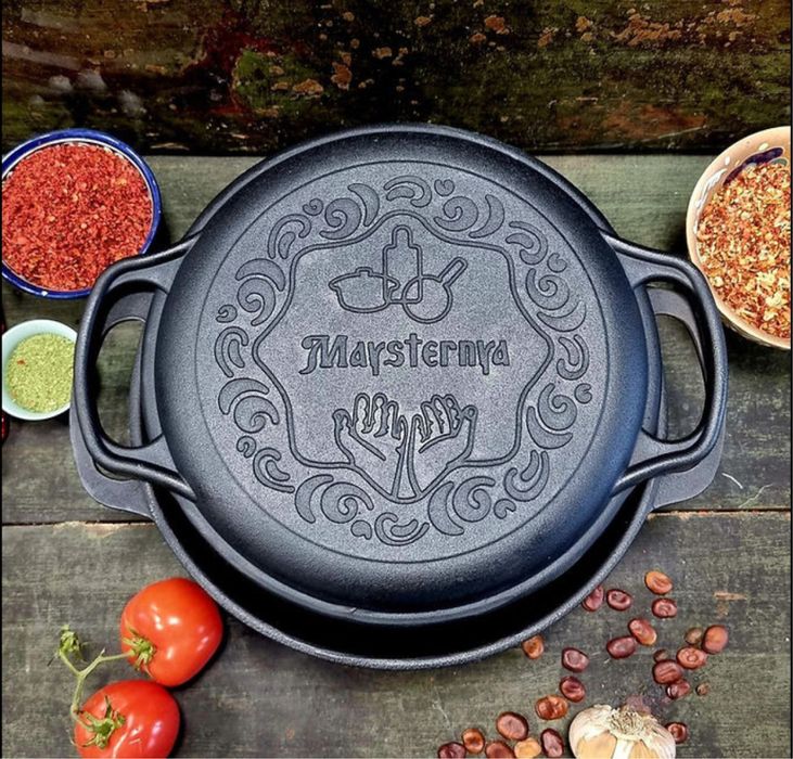 Казан с крышкой сковородой / чавунний казан з кришкою сковородою