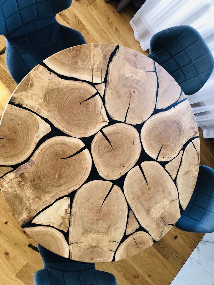 Stół okrągły drewniany dębowy żywica
