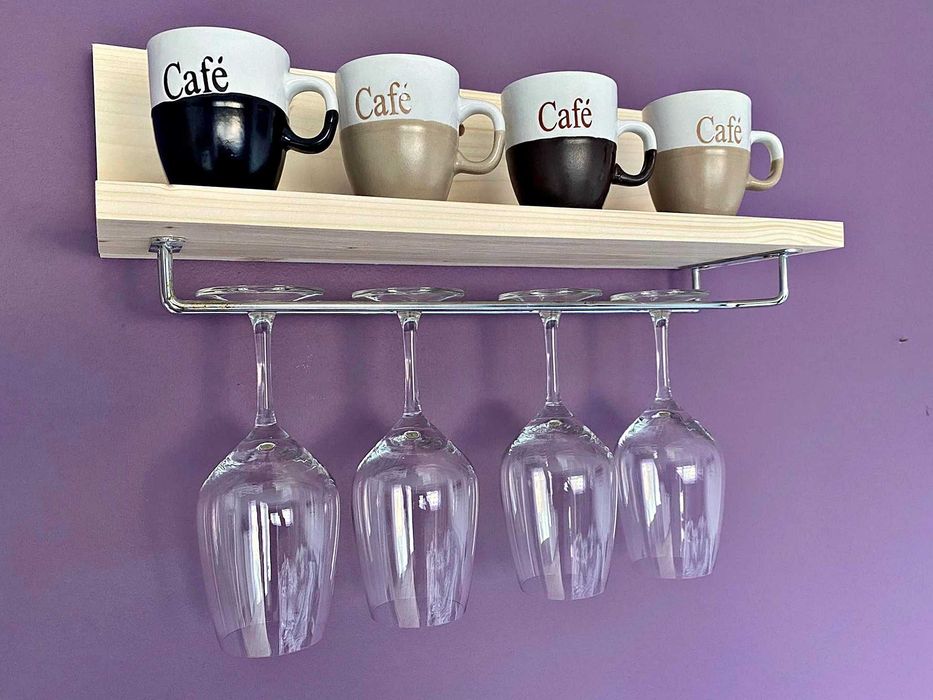 Drewniany wieszak, reling na kieliszki, na przybory kuchenne, półka