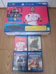 PS4 slim C/NOVA, comando Sony, 4 jogos, embalagem, retomo jogos